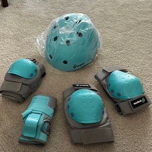Skating helmet, knee pads, elbow pads and wrist guards